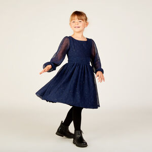 Robe de fête manches longues en crêpe pailletée pour fille  Main Robe de fête manches longues en crêpe pailletée pour fille