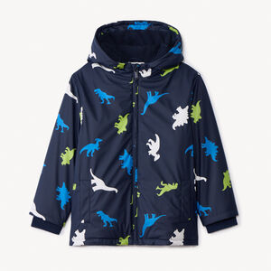 Parka de goma con estampado de dinosaurios y color cambiante para niño 