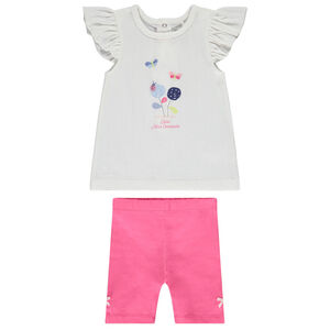 Conjunto de camiseta de punto fantasía y corsario liso para bebé niña  Main Conjunto de camiseta de punto fantasía y corsario liso para bebé niña