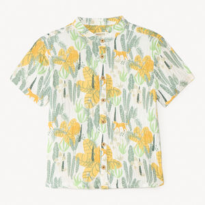 Camisa de manga corta con cuello mao y estampado de jungla para niño 
