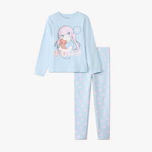 Set pyjama printé manga et imprimé cœurs pour fille  Main Set pyjama printé manga et imprimé cœurs pour fille