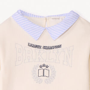 Sweat molleton avec col en popeline rayée et broderie pour fille  Main Sweat molleton avec col en popeline rayée et broderie pour fille