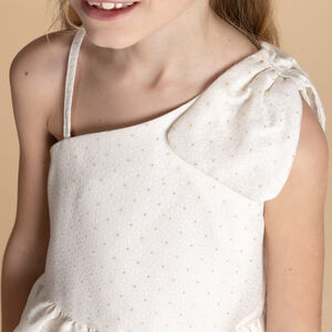 Vestido sin mangas de jacquard floral con tirante lazo para niña 