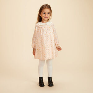 Vestido de manga larga con cuello babero y estampado fantasía para niña 