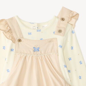 Conjunto de 2 piezas, peto y camiseta de manga larga con estampado de mariposas para niña bebé. 
