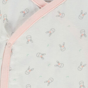 Set pelele en terciopelo + body + babero estampado conejos para bebé niña 