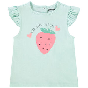 Camiseta de manga corta con volantes de jersey y estampado para bebé niña 