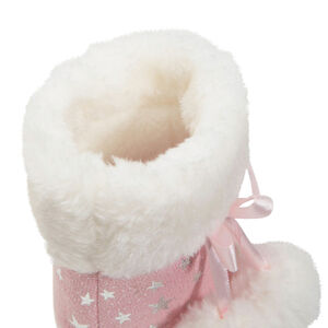 Chaussons fille fourrés forme botte avec étoiles en foil argenté 