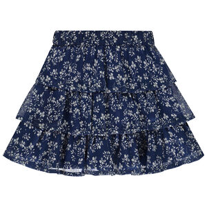 Falda corta de flores en tul con volantes para niña 