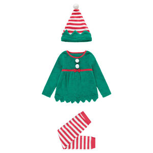 Pijama de duende de navidad de polar con estilo de disfraz con conjunto y gorro 