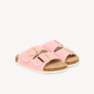 Claquetas rosas con doble hebilla y flecos para niña 