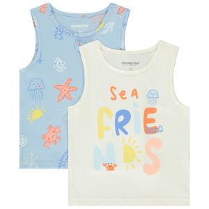 Lote de 2 camisetas sin mangas fantasía de jersey slub para bebé niño 