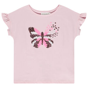 Camiseta de manga corta con motivo de mariposa en lentejuelas para niña 
