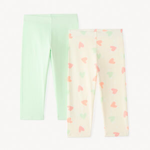 Lote de 2 leggings de jersey lisos y con estampados para niña 