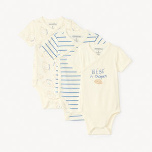 Lote de 3 bodies de manga corta con estampado de lunas para bebé niño (aperturas diferentes según la edad) 