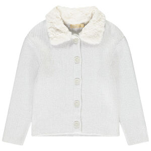 Chaqueta de punto acanalado con cuello efecto peluche para niña  Main Chaqueta de punto acanalado con cuello efecto peluche para niña