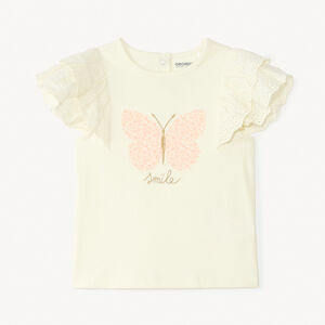 Camiseta de manga corta con bordado inglés de mariposas para niña bebé. 