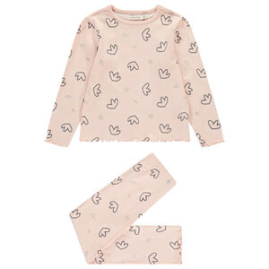 Conjunto de pijama largo de jersey con estampado de flores para niña.  Main Conjunto de pijama largo de jersey con estampado de flores para niña.