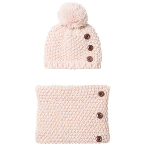 Conjunto de gorro y bufanda de punto forrados de sherpa para niña. 