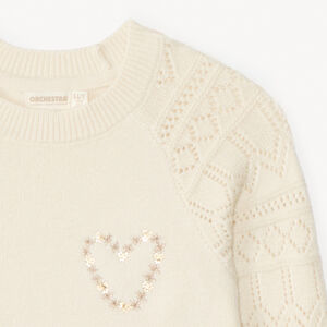 Jersey de manga larga con punto calado en las mangas para niña 