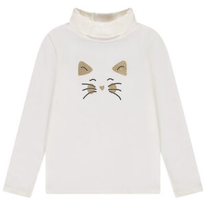 Suéter de niña con cuello alto y estampado divertido en jersey. 