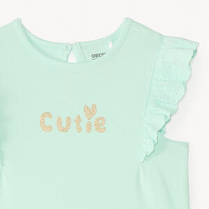 Camiseta de manga corta con volantes y estampado brillante niña bebé. 