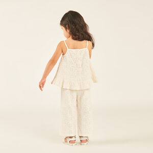 Conjunto de 2 piezas: camiseta sin mangas + pantalón de bordado inglés calado para niña bebé. 