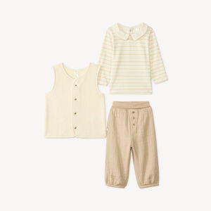 Conjunto largo de 3 piezas para bebé niño con chaleco de sherpa 
