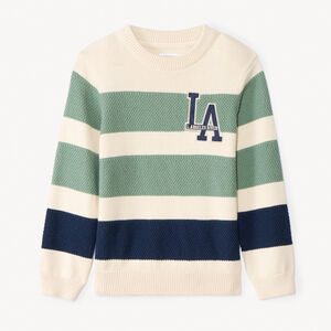 Pull en tricot fantaisie rayé avec patch pour garçon  Main Pull en tricot fantaisie rayé avec patch pour garçon