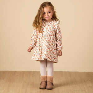 Vestido de manga larga con volantes y estampado de flores para bebé niña 