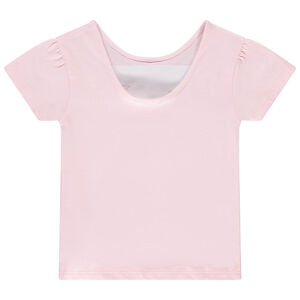 Camiseta de manga corta con lentejuelas y pétalos en relieve para niña 