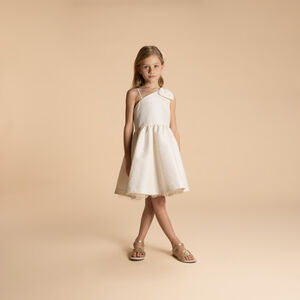 Vestido sin mangas de jacquard floral con tirante lazo para niña 