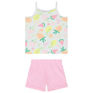 Conjunto de pijama corto de punto estampado de frutas niña 