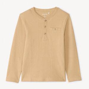 Camiseta de manga larga lisa con cuello tunecino para niño 