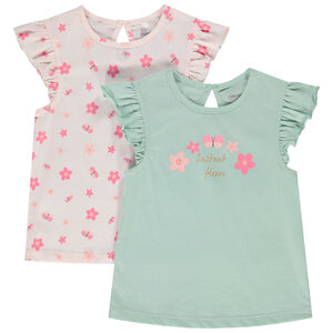 Pack de 2 camisetas de manga corta con volantes de jersey para bebé niña 
