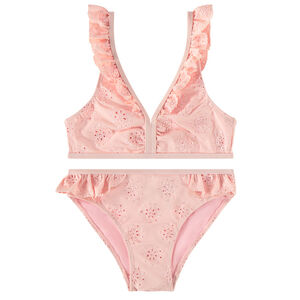 Bañador de 2 piezas con detalles de volantes y bordado inglés para niña 