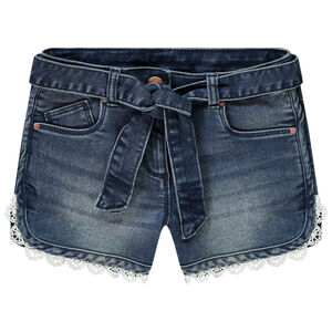 Short vaquero desgastado con detalles de encaje para niña  Main Short vaquero desgastado con detalles de encaje para niña