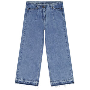 Jean amplio efecto desgastado con flecos para niña 