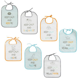 Lot de 7 bavoirs en éponge à nouer avec message printés Main Lot de 7 bavoirs en éponge à nouer avec message printés