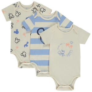 Pack de 3 bodies manga corta Mickey Disney para bebé niño con diferentes aperturas según la edad 