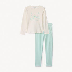 Conjunto de pijama largo de jersey con estampado de gato para niña. 