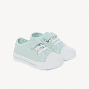 Zapatillas bajas azules claras brillantes con velcro y cordones para niña 