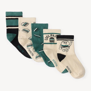 Lot de 5 chaussettes garçon motifs burgers et rayures 