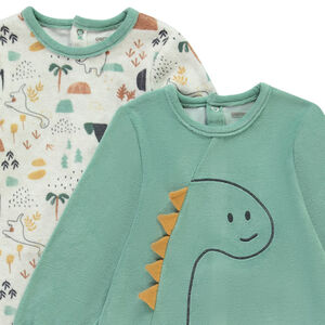 Lote de 2 peleles de terciopelo con estampado de dinosaurios para bebé niño con aperturas según la edad 