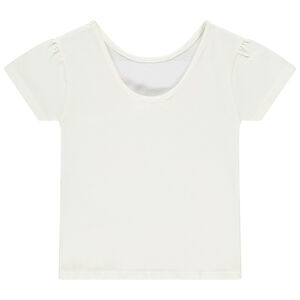 Camiseta de manga corta con lentejuelas y pétalos en relieve para niña 
