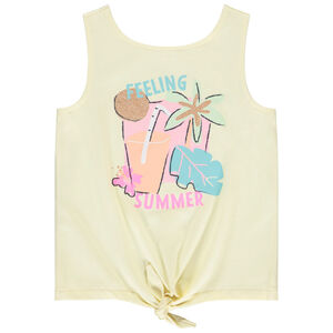 Camiseta sin mangas efecto nudo con print brillante para niña 