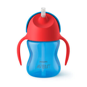 Vaso aprendizaje bebé con pajita +9M - azul y rojo 