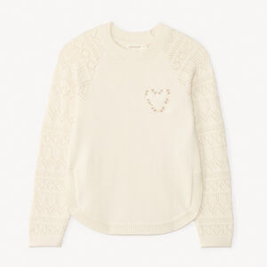 Pull manches longues en tricot jeu de point sur les manches pour fille   Main Pull manches longues en tricot jeu de point sur les manches pour fille
