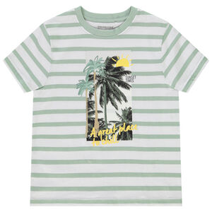 Camiseta manga corta rayas con print fantasía para niño 