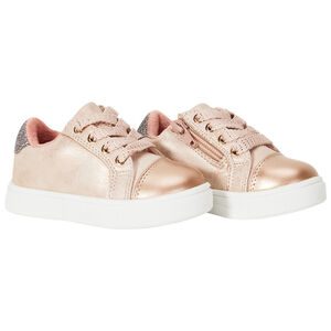 Zapatillas bajas de tela con cordones y cremallera lateral para bebé niña 